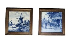  Set Of Two MOSA Delft tiles, paintings Holland,Framed Windmill And Blacksmith picture