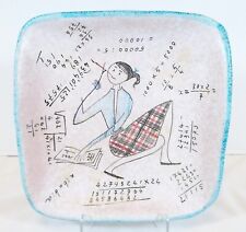 1960's Mid-Century Italian Ceramic Tray, Young Girl Solving Math Problems picture