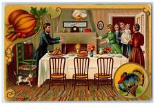 c1910's Thanksgiving Day Turkey Family Dinner Embossed Posted Antique Postcard picture
