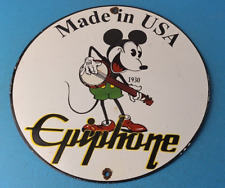 VINTAGE EPIPHONE GUITARS PORCELAIN MICKEY MOUSE INSTRUMENT GAS PUMP PLATE SIGN picture