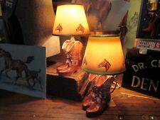 Vintage SET McCoy Cowboy Boots Table Lamp With Original Shades - THEY WORK picture