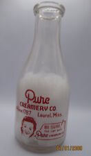 Pure Creamery, Quart Milk Bottle, Red Pyro, Laurel, Mississippi picture
