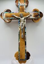 Beautiful Jerusalem Olive Wood with Abalone MOP Hand-Made Crucifix 11