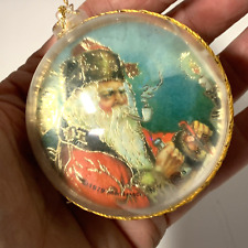 1979 VTG PLASTIC CHRISTMAS BALL ORNAMENT Santa Father Christmas Double Sided 2.5 picture