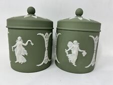 Wedgwood Sage Green Jasperware Tobacco Jar With Lid - Lot of 2  picture