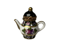 Vintage Peint Main Limoges France Floral Patten Tea Pot Trinket Box Hand Painted picture
