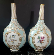Antique German KPM Porcelain Floral Vases Pair, 13.5