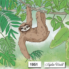 (1951) TWO Individual Paper LUNCHEON Decoupage Napkins - RAINFOREST SLOTH  SLOW picture
