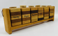 VTG 90s Primitive Country Handmade Wood Kitchen Spice Rack Apothecary Jars picture