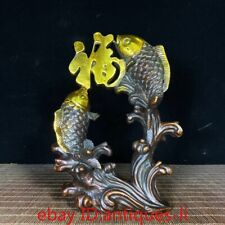 Chinese Antique Collection Pure Copper and Gilt Double Fish Offering Blessings picture