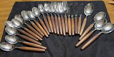 24 Lifetime Cutlery Stainless Smooth Round Wood Handle -Spoons - Forks- Knives picture