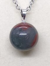 African Blood Stone Sphere Pendant Necklace 18
