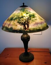 Enormous Antique Pairpoint Reverse Painted Tree Forest Scenic Table Lamp picture