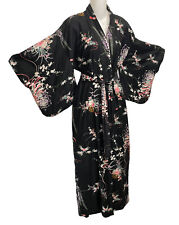 Vintage FP in Tokyo Japanese Kimono Robe Size Large Black Floral Chrysanthemum L picture