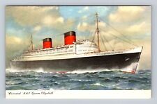 Cunard RMS Queen Elizabeth, Ship, Antique, Vintage Souvenir Postcard picture