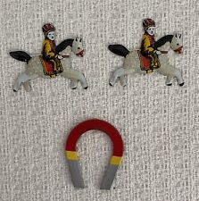 Cracker Jack Prizes Horseshoe Magnet & 2 Tin Litho Horse with Rider Vintage picture