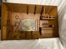 Vintage 1960s Wooden Tavern Scene Rustic Wood Wall Art 20”x13” picture