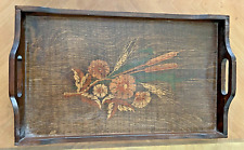 Vintage Wooden Cornwell Serving Tray w/ Handles (Floral/Wheat Pattern) picture