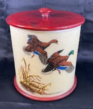 Mid Century Vintage Bacova Fiberglass And Wood Ice bucket With Ducks 10.5’’ H picture