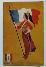1908 National Art Company Postcard France Lady Warrior with Flag St. John Signed picture