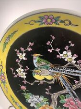 Antique Porcelain Plate Pheasants~10”~Japan~Chinese Yellow Black Pink Florals picture