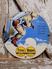 VINTAGE VEEDOL PORCELAIN SIGN TYDOL ARMY MILITARY HELICOPTER AIR FORCE OIL GAS picture
