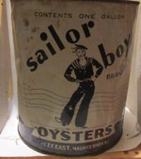 vintage old  gallon Oyster tin Sailor Boy brand  FF East Maurice River,N.J. picture