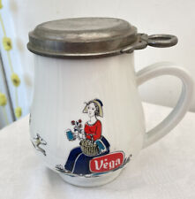 Vintage Vega Beer Stein Mug Pewter Lid Porcelain Ceramic French Flanders 5 ½” picture