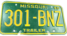 Vintage Missouri 1990 Retired Trailer License Plate 301 BNZ State Tag Green picture