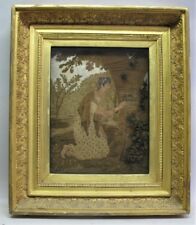 Superb 18th C. EUROPEAN Silk & Wool EMBROIDERY in Original Gilt Frame  c. 1780 picture
