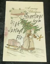 Brown Santa , c1907 Christmas Postcard, Greetings From High Springs , Fla Rare picture