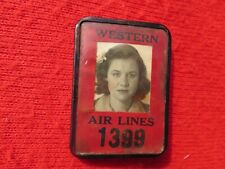 1940's WESTERN AIRLINES STEWARDESS PHOTO EMPLOYEE BADGE picture