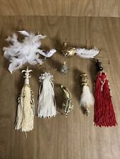 Lot Of 8 Vintage Sequin Beaded Tassel Birds Feathers Christmas Ornaments picture