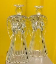Vintage Avon Set of 2 24% Lead Crystal Praying Angel Tapered Candlestick Holders picture