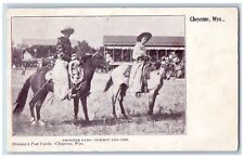 Cheyenne Wyoming WY Postcard Frontier Days Cowboy And Girl Cowgirl c1905 Antique picture