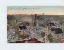 Postcard Bird's Eye View Showing Churches, Des Moines, Iowa, USA picture
