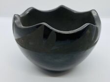 Vintage Museum Signed San Ildefonso Black on Black Bowl Pot w/ Undulating Rim picture