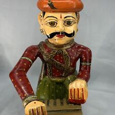 Wooden Statue Handmade Indian Rajasthani Musician Figurine Hand Painted Large👇 picture