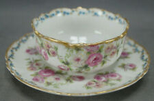 GDA Limoges CHF721 Pink Roses Blue Forget Me Nots & Gold Ramekin & Saucer C picture