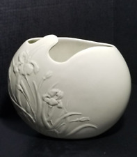 Stunning Pale Green Ceramic Vase with Raised Iris Design. Signed by Artist. picture