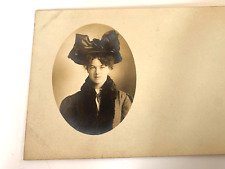 Postcard Antique RPPC Victorian Lady Portrait Fancy Hat c1915 picture