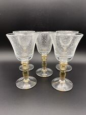 Pottery Barn Blown Glass Wine Water Goblets Bubbles Bowl Amber Stems Set Of 5 picture