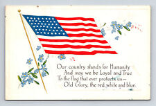 c1918 American US Flag Humanity Poem Violet Flowers Postcard picture