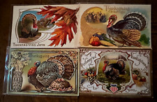 Lot of 4~Vintage Thanksgiving Postcards with Turkeys~Fruit~Autumn Scenes~h835 picture