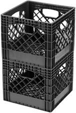 16QT Plastic Heavy-Duty Plastic Square Milk Crate Black, 2PK picture