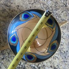 Noritake Hand Painted Made In Japan Peacock Design Dish Bowl 2 Handled Blue Gold picture
