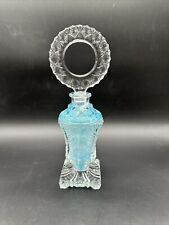 Vintage Pressed Glass Art Deco Perfume Bottle 1940-50’s Ocean Blue Flashed 10 In picture