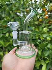 5 inch Green Flat Bubbler Tobacco Hookah Bong Pipe 14mm Glass Bowl Thick picture