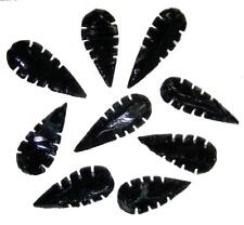 12 PC SERRATED BLACK OBSIDIAN STONE LARGE1.5-2 IN ARROWHEADS wholesale bulk lot picture
