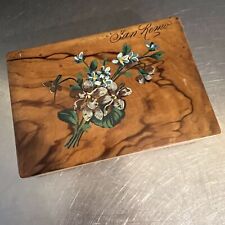 VTG Wooden Box Hand Painted Violets Forget Me Nots Trinkets Cigarettes San Remo picture